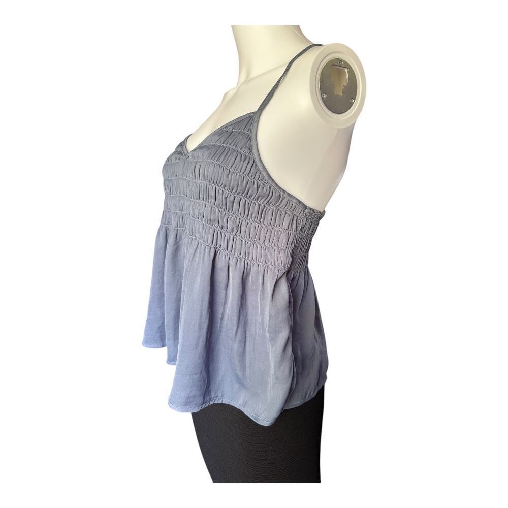 AE Smocked summer top medium silky look satin cami slate blue American Eagle​​ - Picture 6 of 7